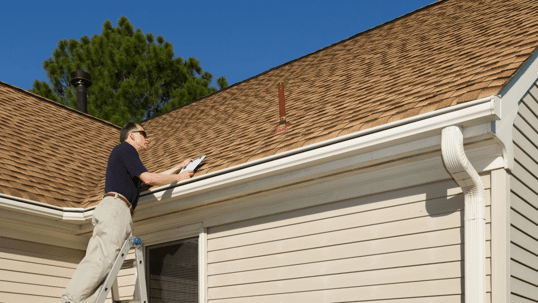 roofer inspecting a roof on a home