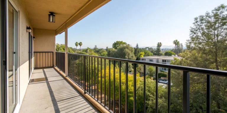 A multi-story apartment building balcony requiring a safety inspection in Santa Ana.