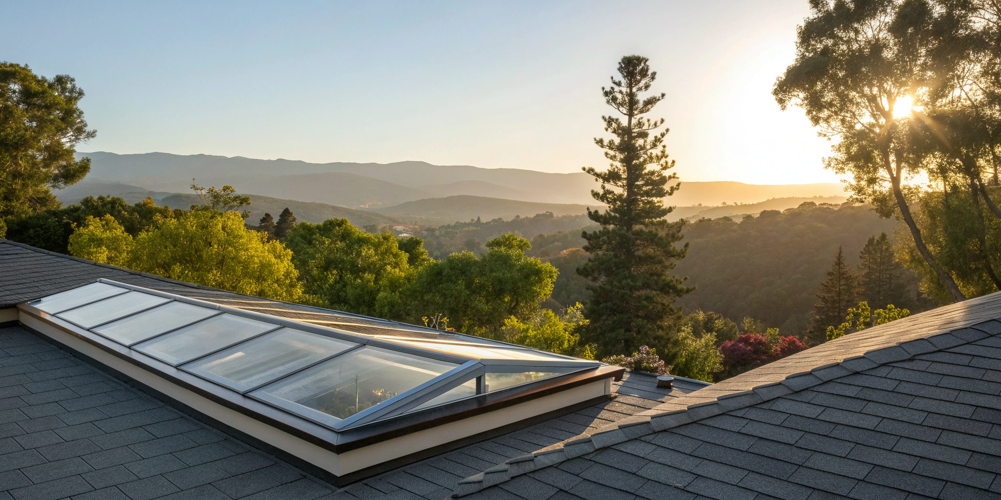 The benefits of professional skylight installation seen in a modern, leak-free roof skylight.