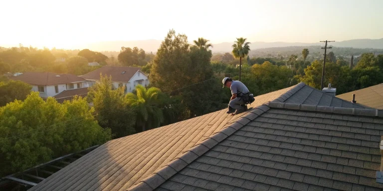 A roofer demonstrates the benefits of annual roof maintenance during a professional inspection.
