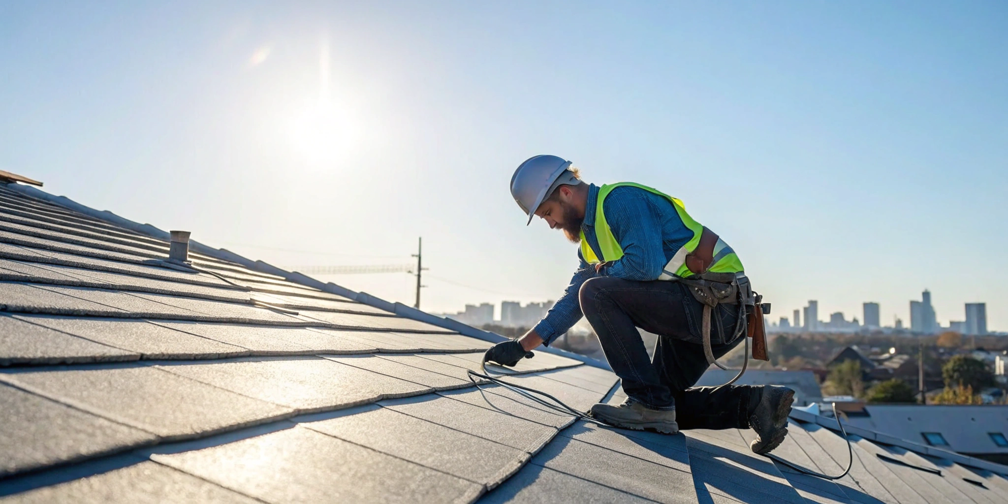 Certified inspector performing a commercial roof inspection for a potential replacement.