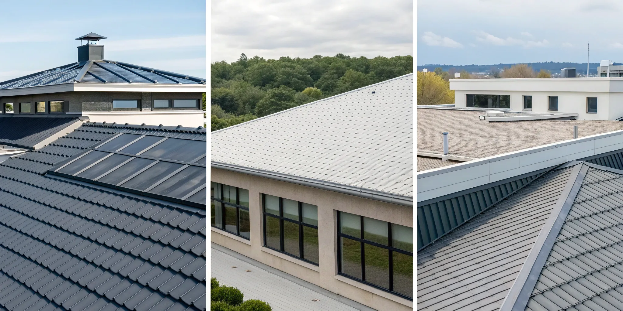 Various commercial roof types on modern buildings and how they affect insurance rates.
