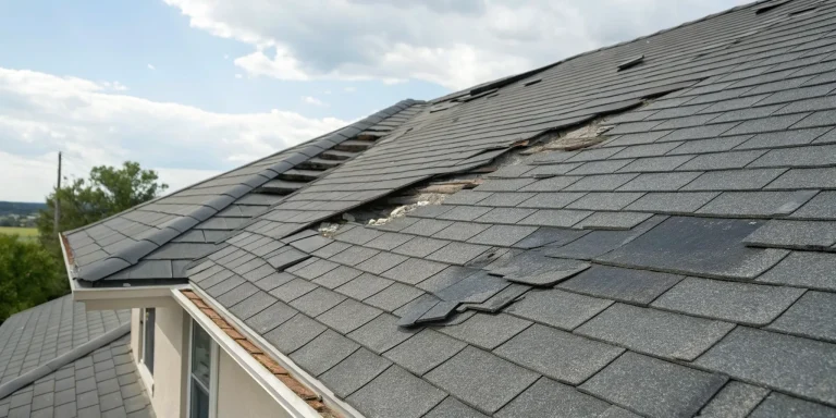 Hail damage on roof shingles requiring a certified inspection.