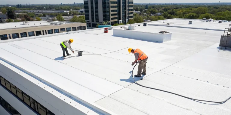 Professional flat roof repair for a commercial building.