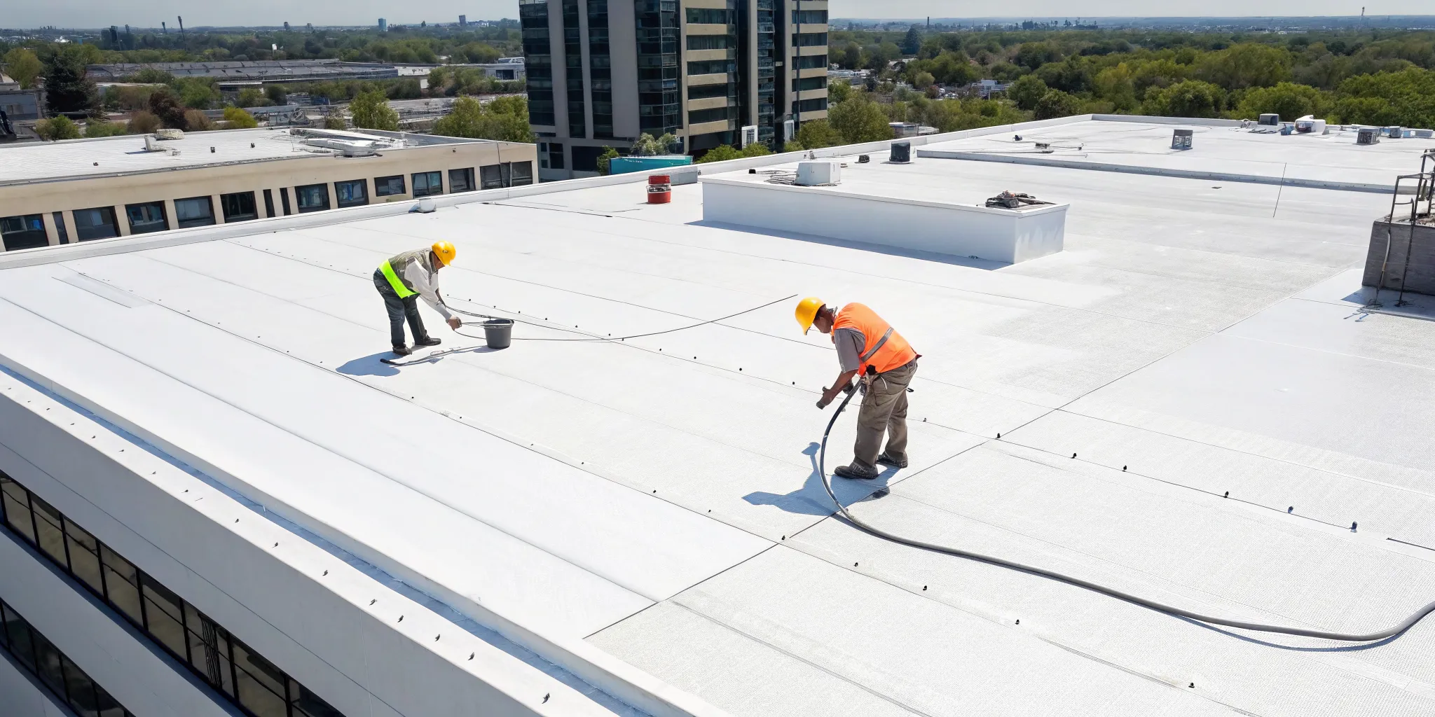 Professional flat roof repair for a commercial building.