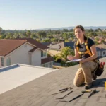 Inspector reviewing a failed roof inspection repair report