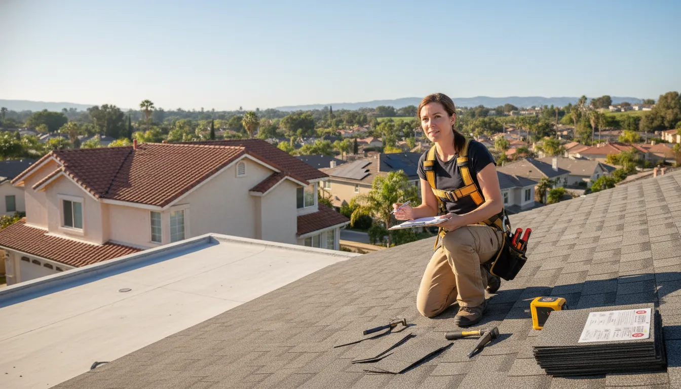 Inspector reviewing a failed roof inspection repair report