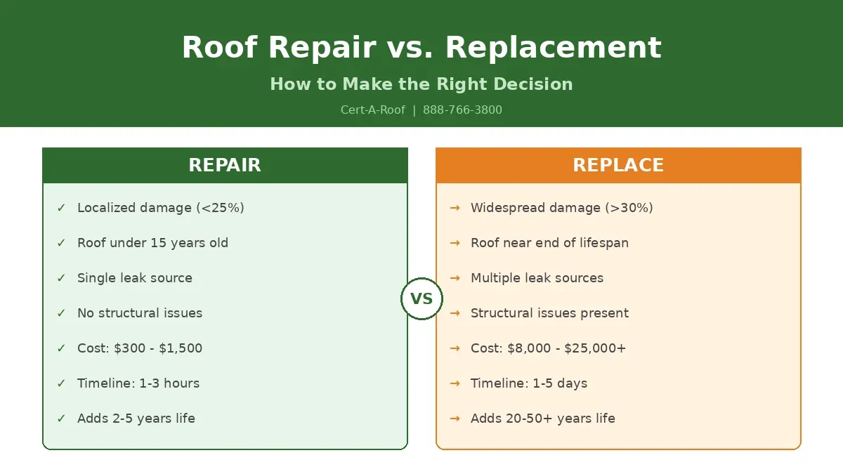 Roof repair vs replacement decision guide infographic