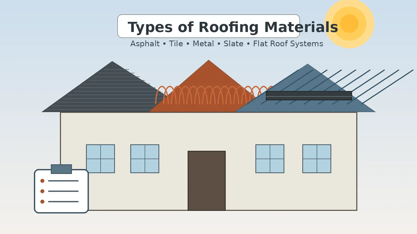 Types of roofing materials shown on Southern California homes