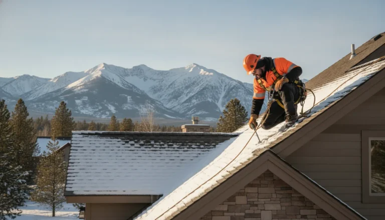Inspector checking a snow-dusted Western Montana roof