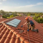 Certified inspector checking an Orange County tile roof leak after rain