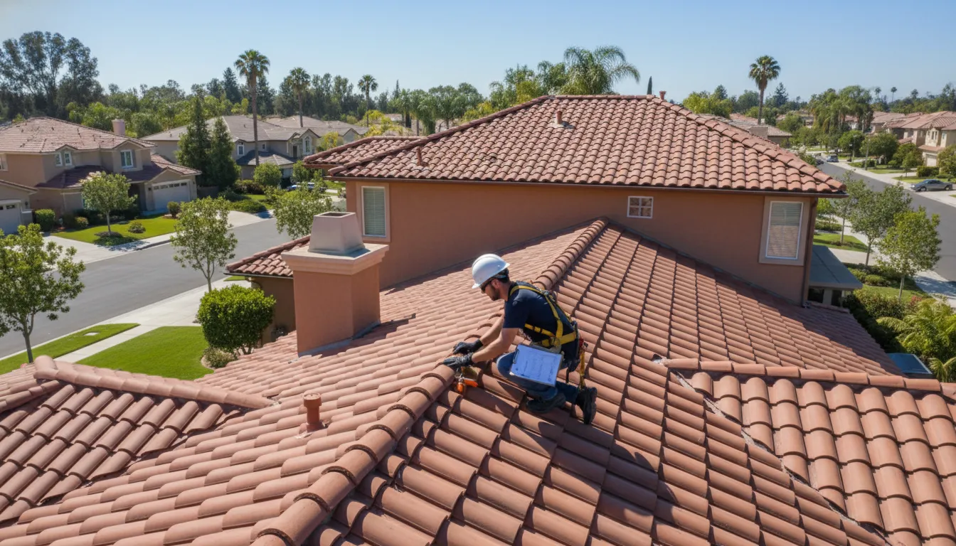 Inspector checking a California roof for certification issues
