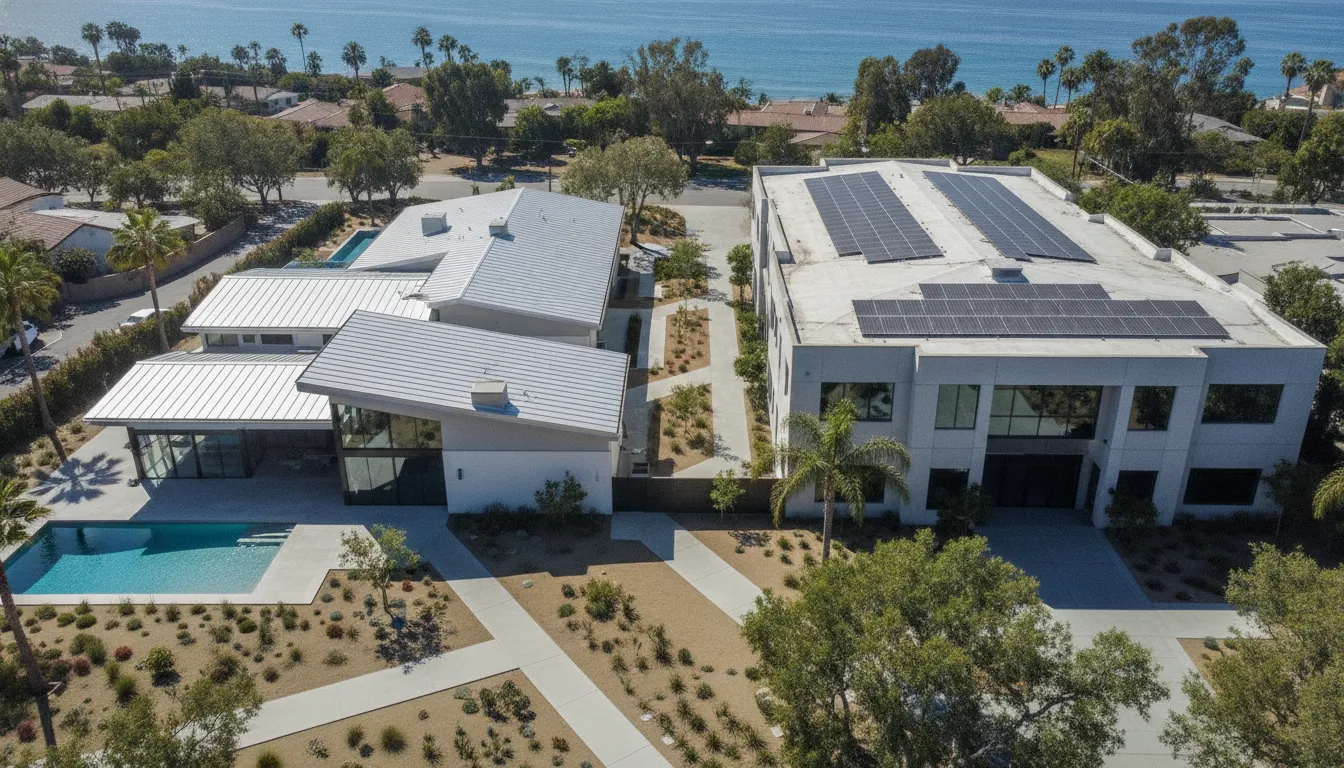 Reflective cool roofs on Southern California properties