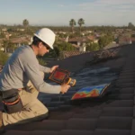 Roofing inspector using thermal imaging camera on Orange County residential roof after a storm
