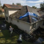 California residential roof with visible storm damage after a severe rainstorm